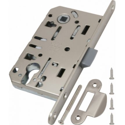 Замок межкомнатный AGB (АГБ) под цил. MEDIANA EVOLUTION B01103.50.34.567 с отв. планкой B01000.13 (мат хром)