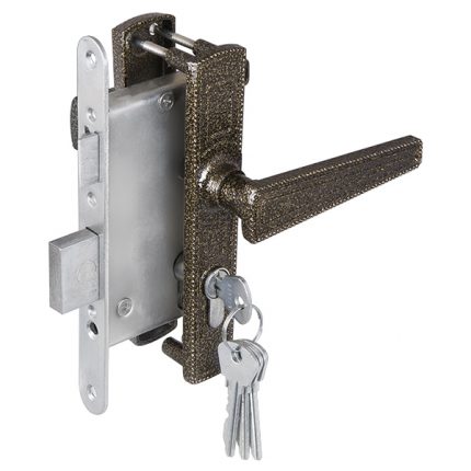 Замок врезной Zenit (Зенит) цилиндровый с защёлкой в комплекте с ручкой ЗВ4-3.01 (бронза), 4 кл.