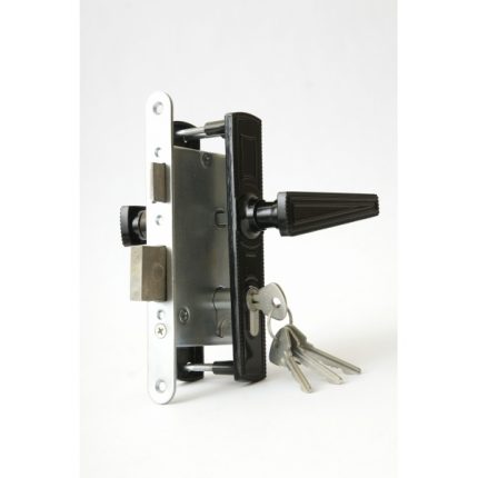 Замок врезной Zenit (Зенит) цилиндровый с защёлкой в комплекте с ручкой ЗВ4-3.01 (черный), 4 кл.