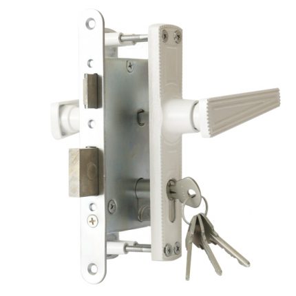 Замок врезной Zenit (Зенит) цилиндровый с защёлкой в комплекте с ручкой ЗВ4-3.01 (белый), 4 кл.