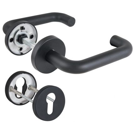 Комплект дверных  ручек с накладками под цилиндр DH-0219 NE (ЧЕРНЫЙ), НЕЙЛОН, квадрат 8x140 мм